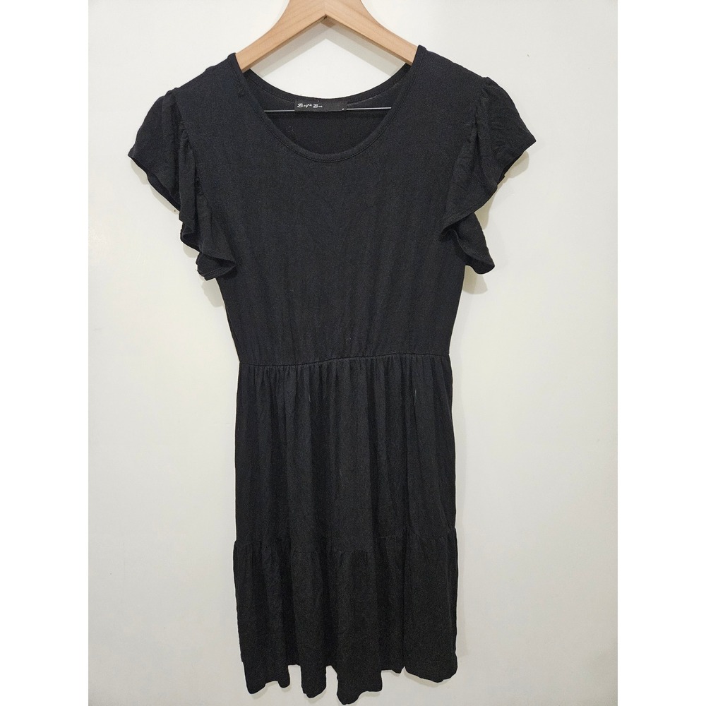Brit & Bri Black Flutter Sleeve Tiered Mini Dress Womens Size Medium